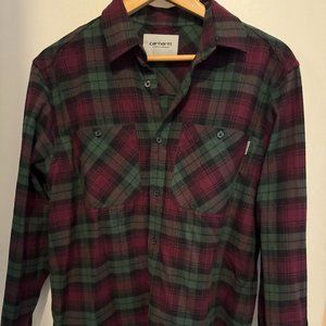 Carhartt WIP L/s Pelkey Check Shirt Chrome Green Merlot Cotton Shirt Men’s M NWO